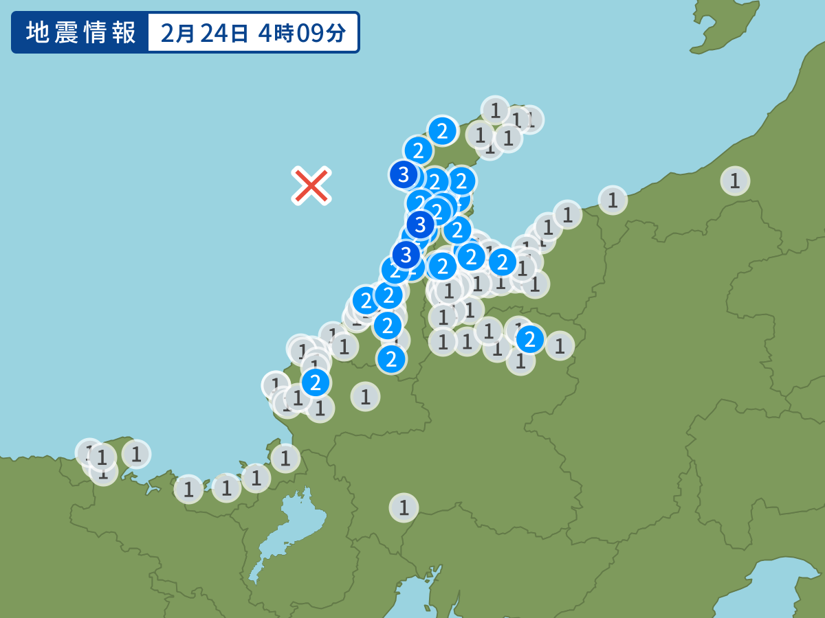 久しぶりの有感地震　NHKを付けると「震度3　伊豆半島　石川県」と表記されている